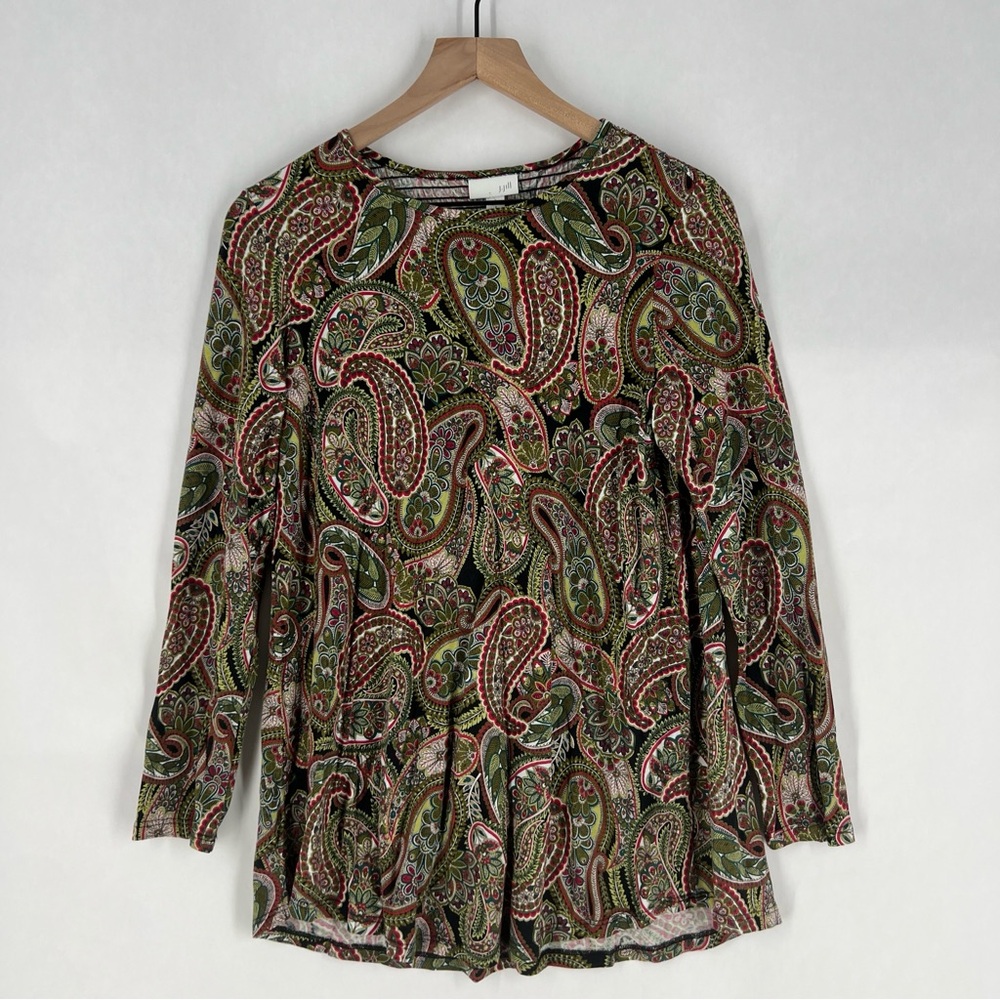 J. Jill Paisley Print Womens Top Size S Soft Cotton Modal‎ Long Sleeve Swing Tee